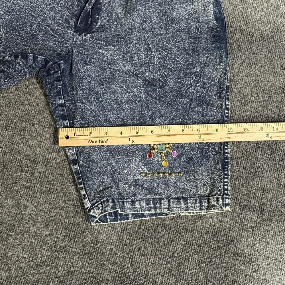 Vintage Acid Wash Denim Shorts Womens Small Blue Jeweled Embellished 90s